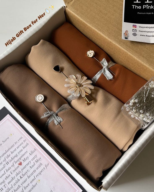 Pack of 3 Hijabs with 1 Mini Pins Box with Box Packing
